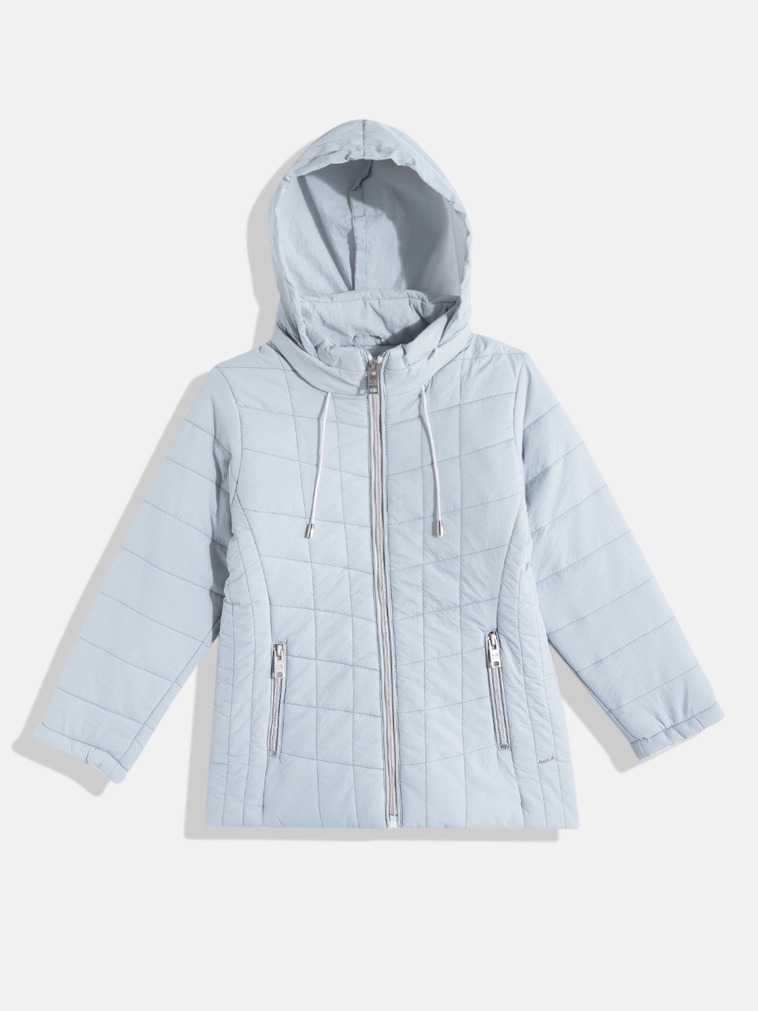 

Okane Girls Blue Solid Mock Collar Quilted Jacket