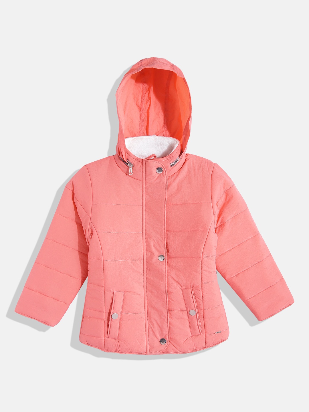 

Okane Girls Pink Solid Mock Collar Padded Jacket