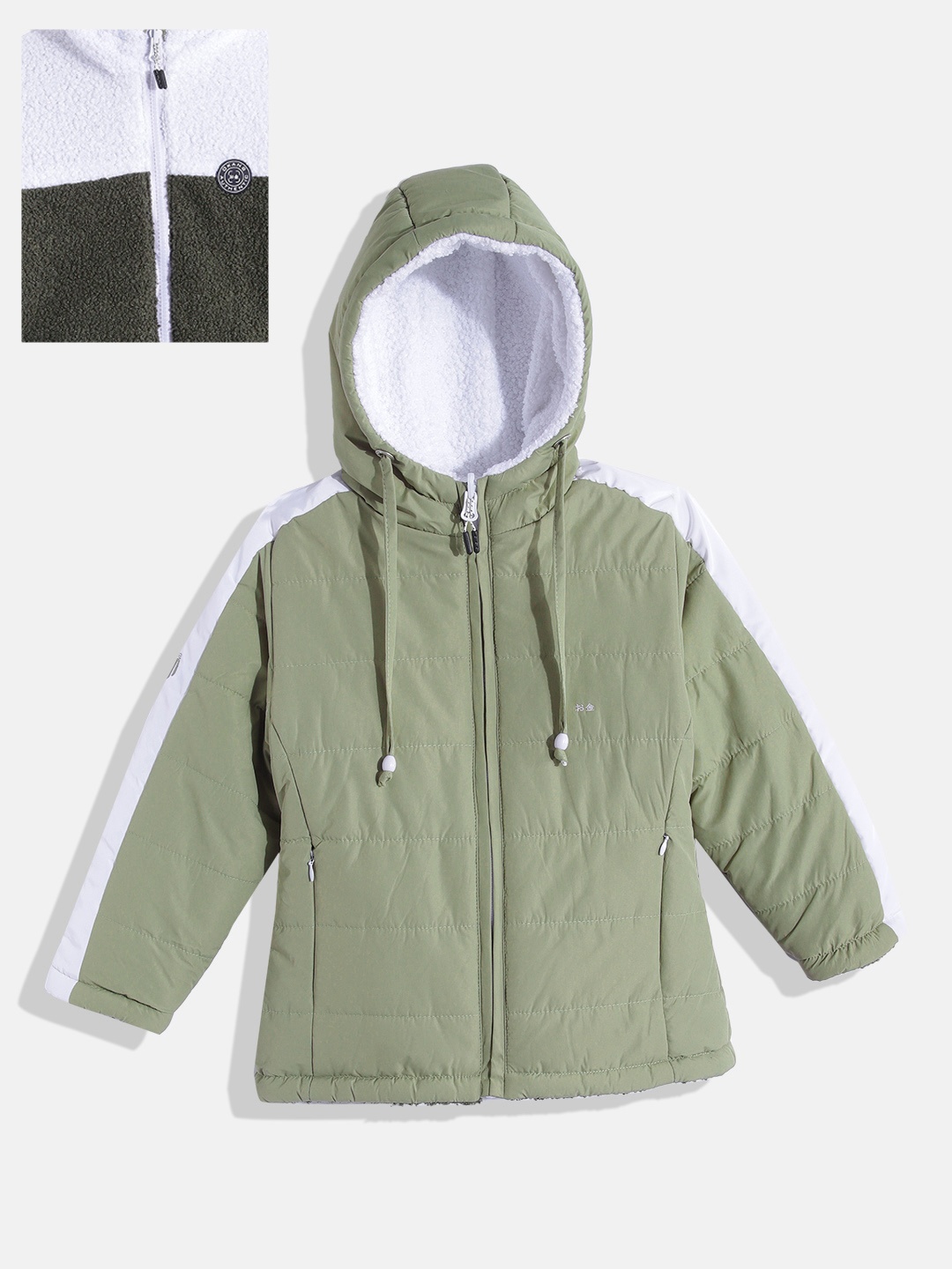 

Okane Girls Green Sherpa Lining Reversible Hooded Padded Jacket