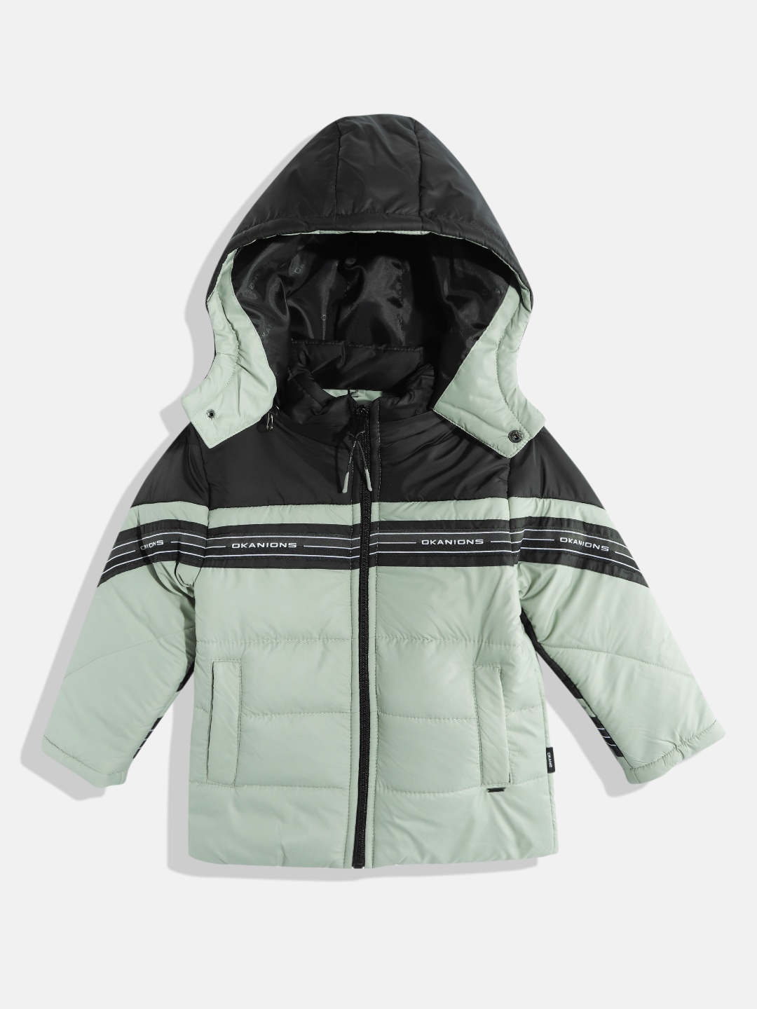 

Okane Boys Green & Black Colourblocked Detachable Hooded Padded Jacket