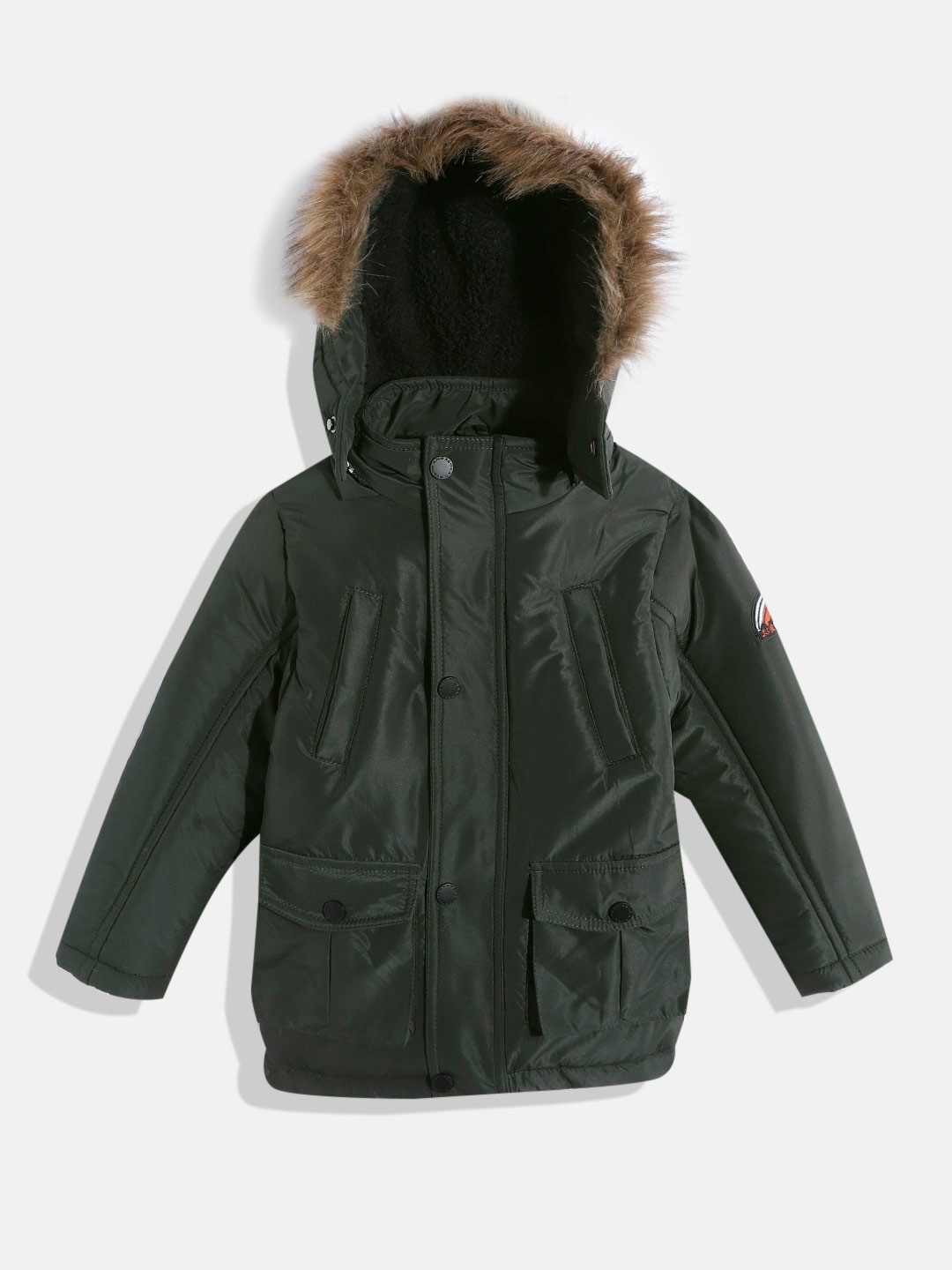 

Okane Boys Green Solid Hooded Parka Jacket
