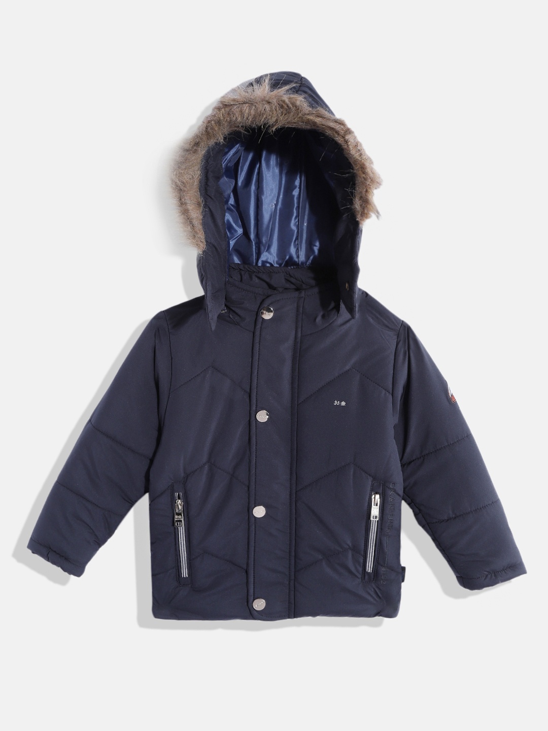 

Okane Boys Navy Blue Solid Hooded Parka Jacket