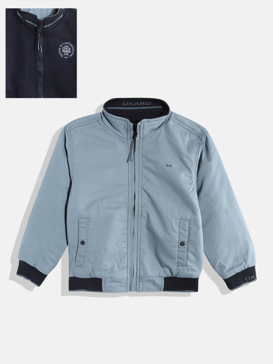 

Okane Boys Blue Solid Reversible Bomber Jacket