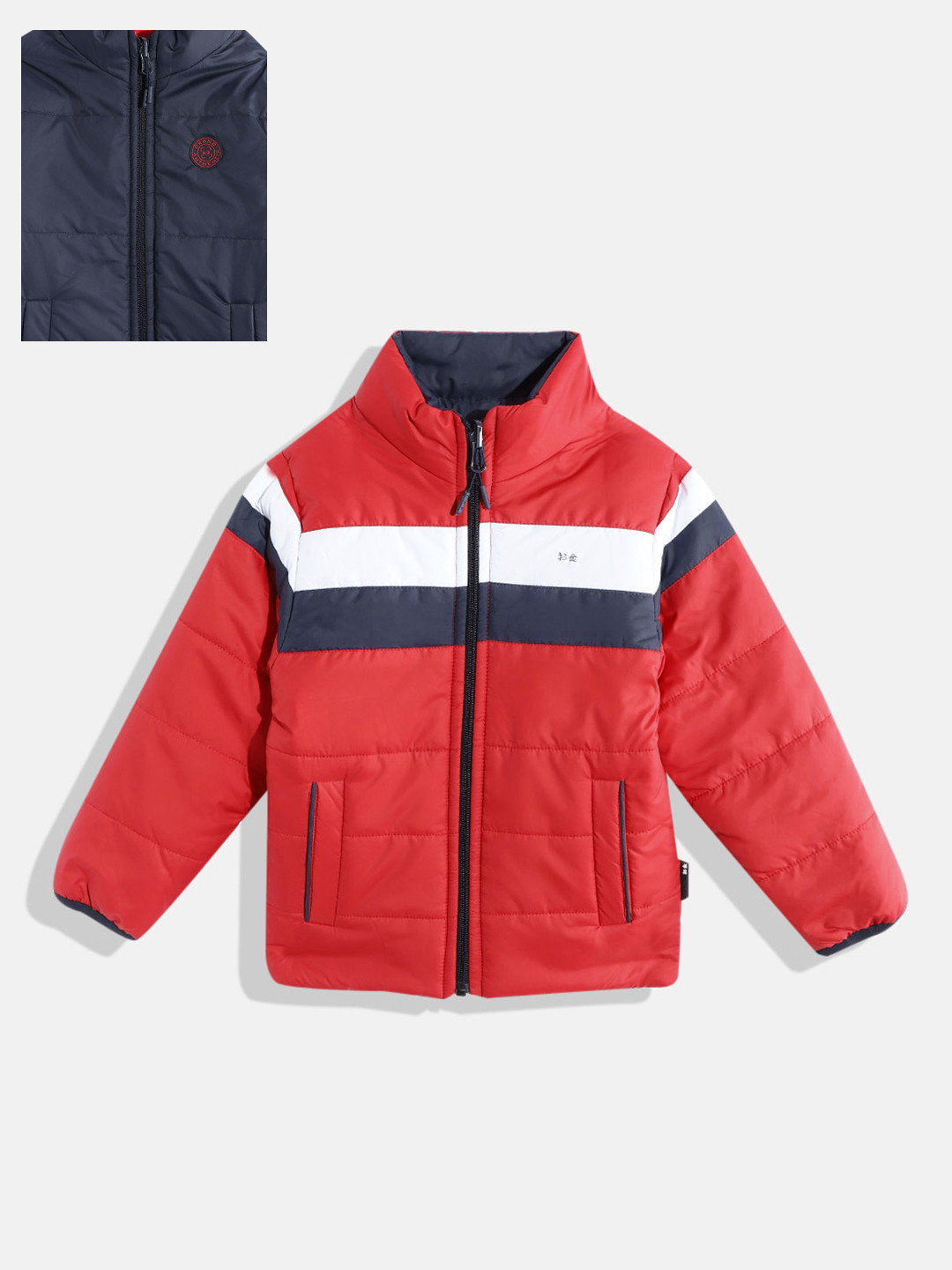 

Okane Boys Red & Navy Blue Solid Reversible Padded Jacket