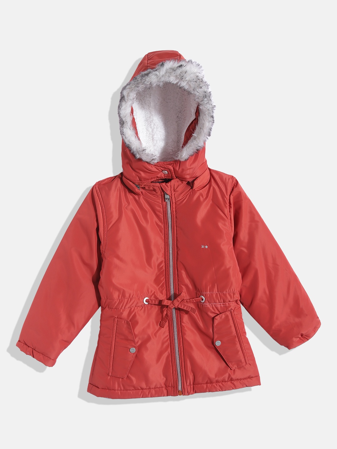 

Okane Girls Rust Red Solid Hooded Parka Jacket