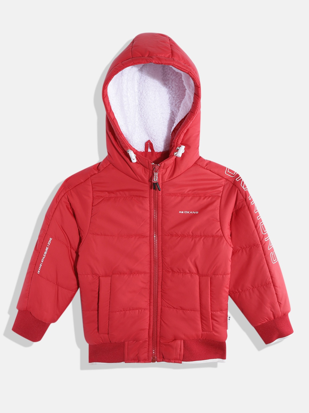 

Okane Boys Red Solid Mock Collar Bomber Jacket
