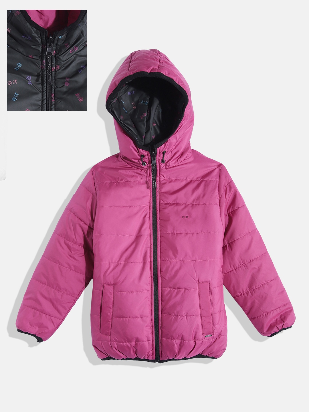 

Okane Girls Purple Solid Mock Collar Reversible Padded Jacket