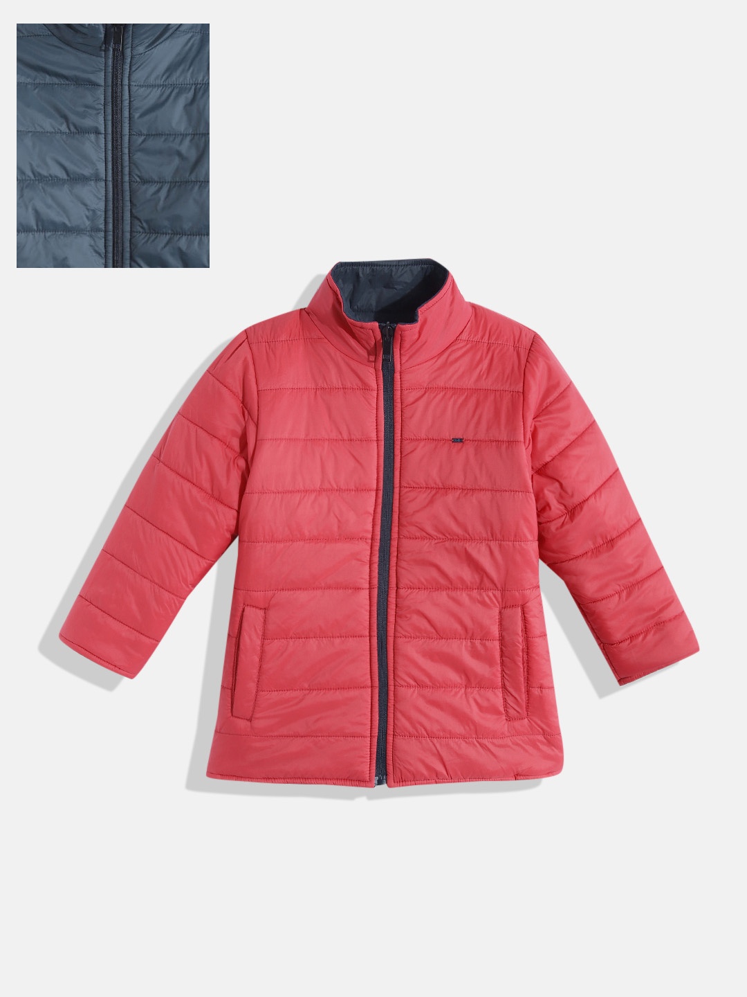 

Okane Girls Red & Navy Blue Solid Reversible Padded Jacket