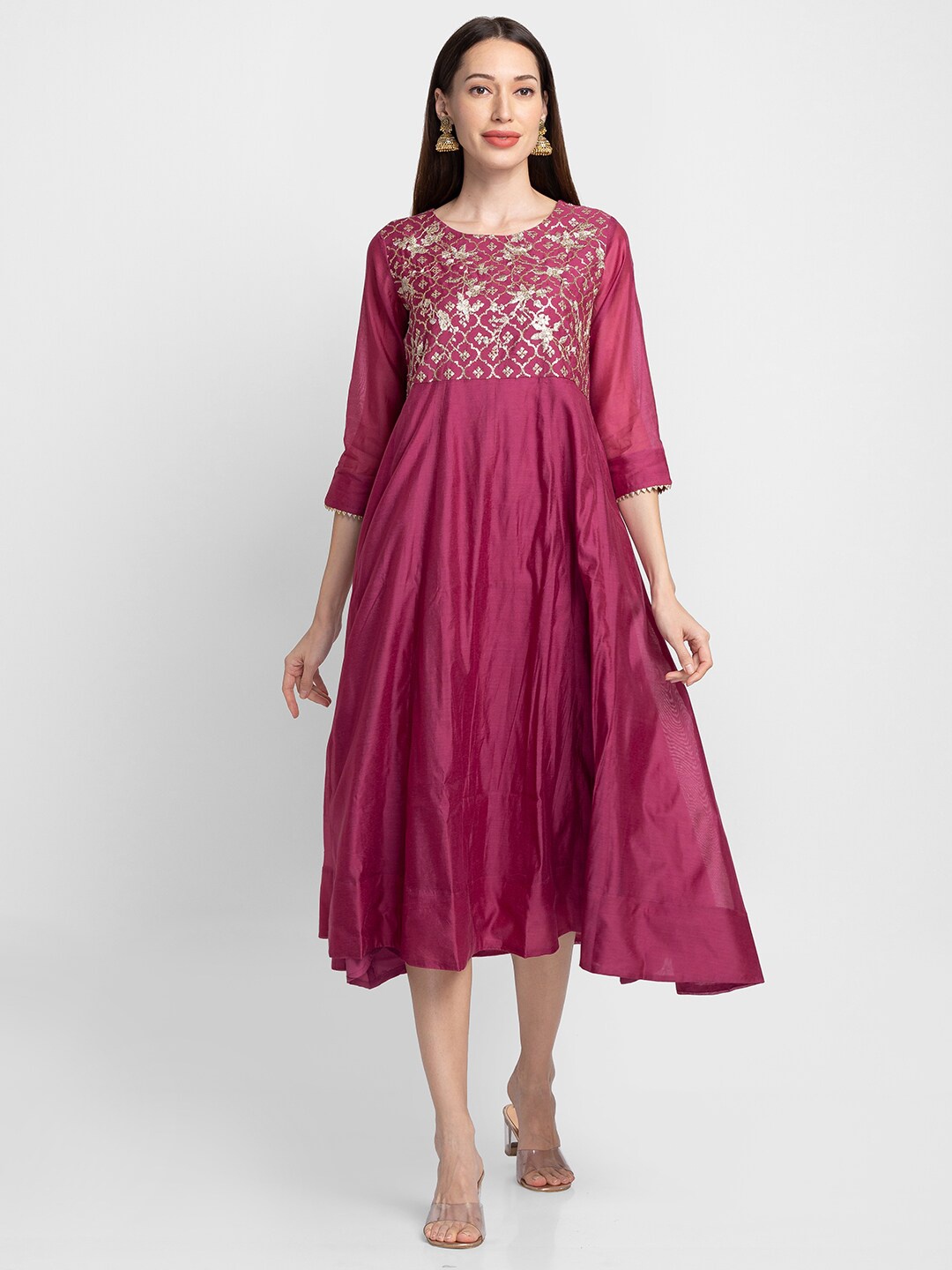

Globus Burgundy Embellished Ethnic Midi Ethnic Dress