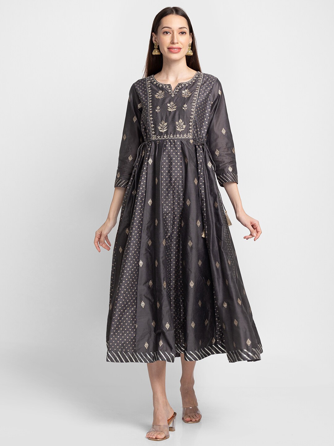 

Globus Grey Ethnic Motifs Ethnic Midi Dress