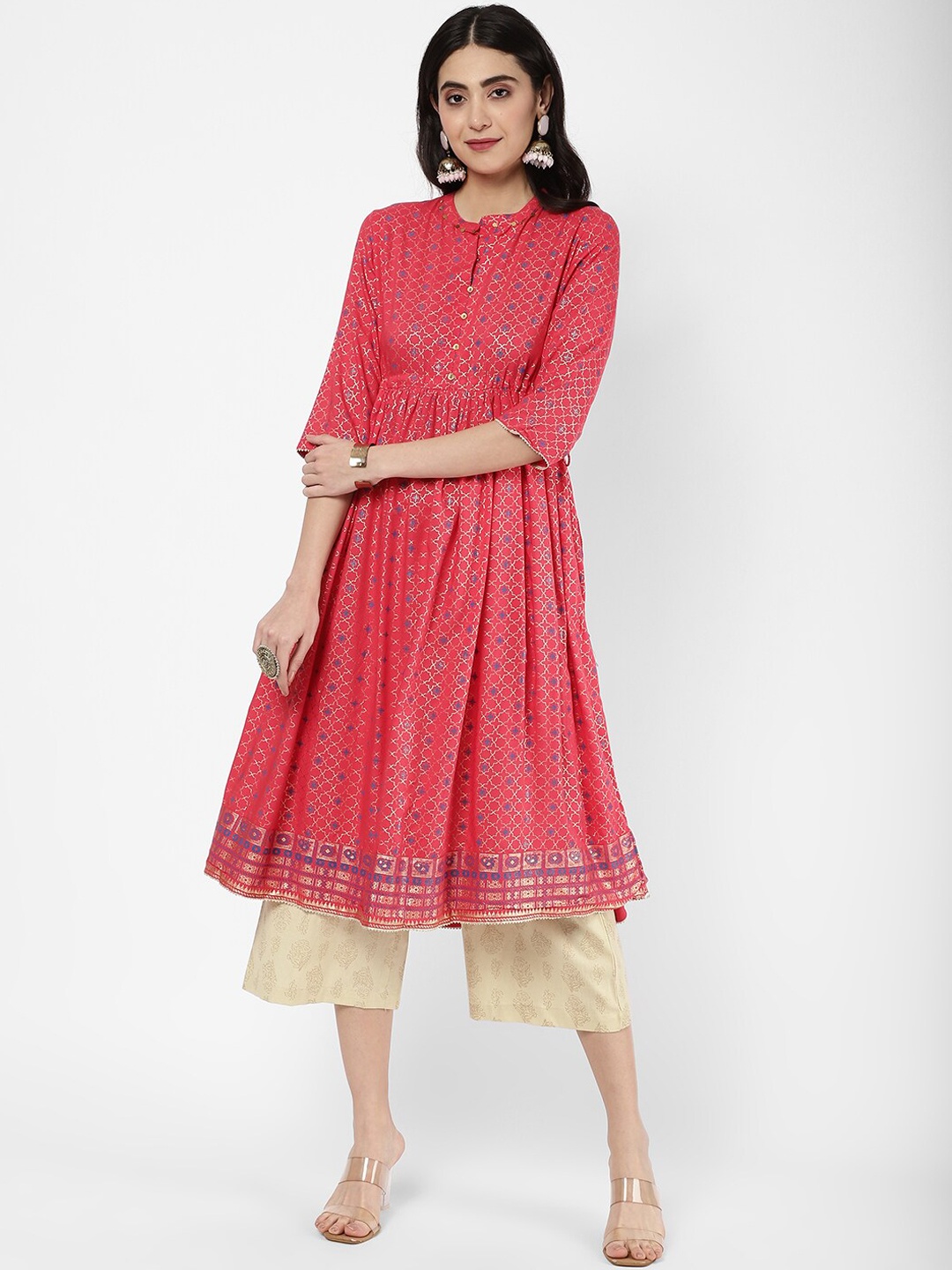 

R&B Women Magenta Ethnic Motifs Printed Gotta Patti Anarkali Kurta