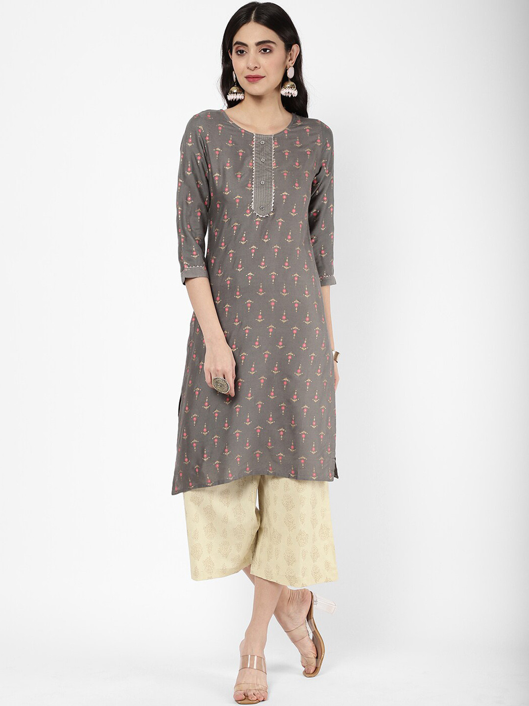 

R&B Women Grey Floral Printed Gotta Patti Kurta