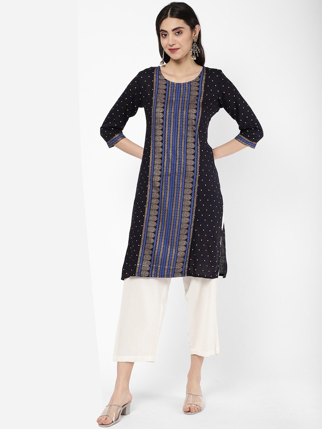 

R&B Women Navy Blue & Black Ethnic Motifs Kurta