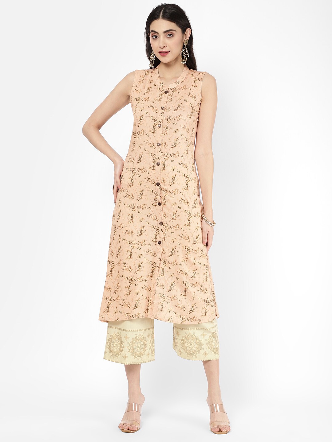 

R&B Women Peach-Coloured Floral Printed Kurta