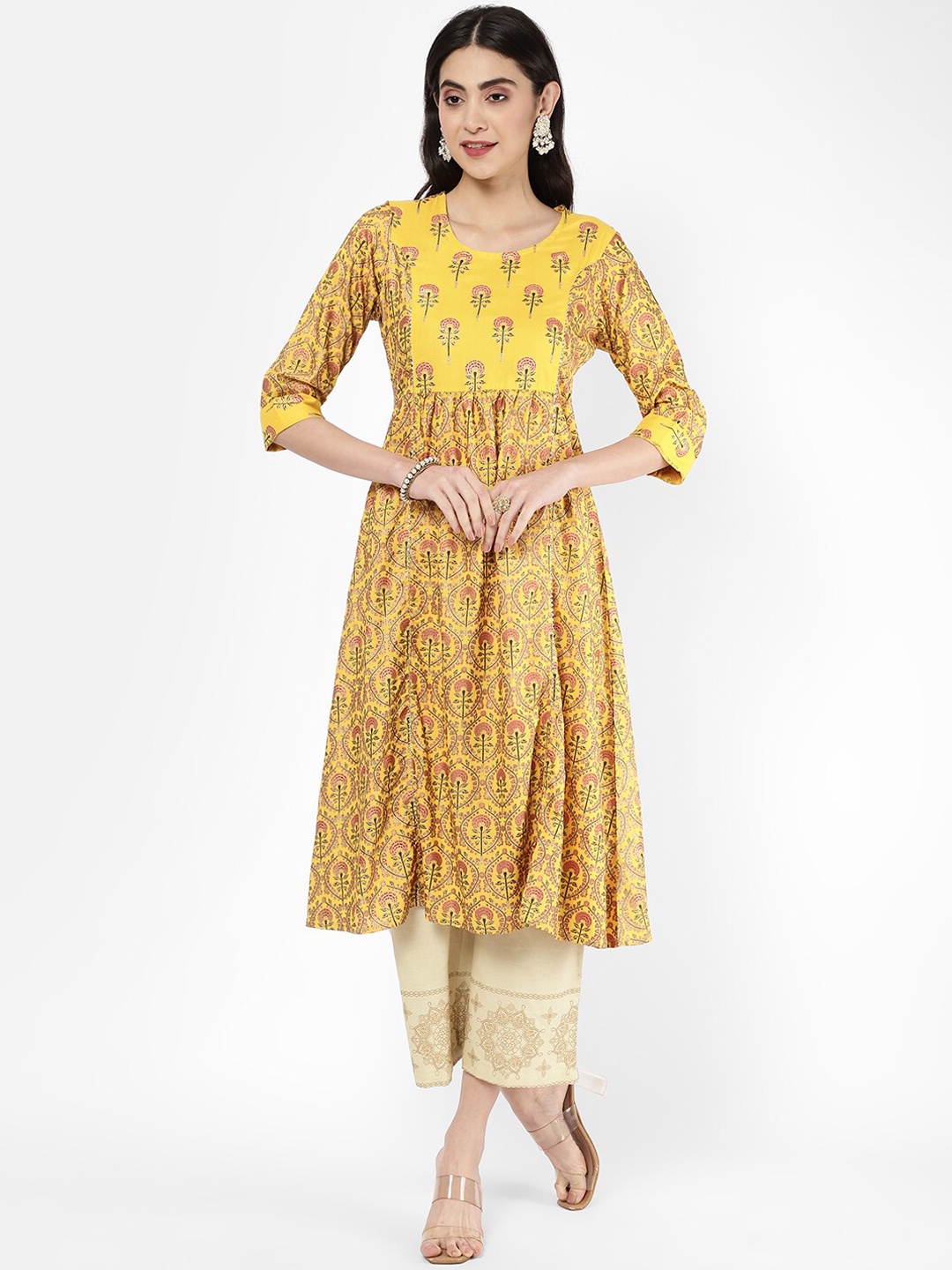 

R&B Women Yellow Ethnic Motifs Printed Gotta Patti Kurta