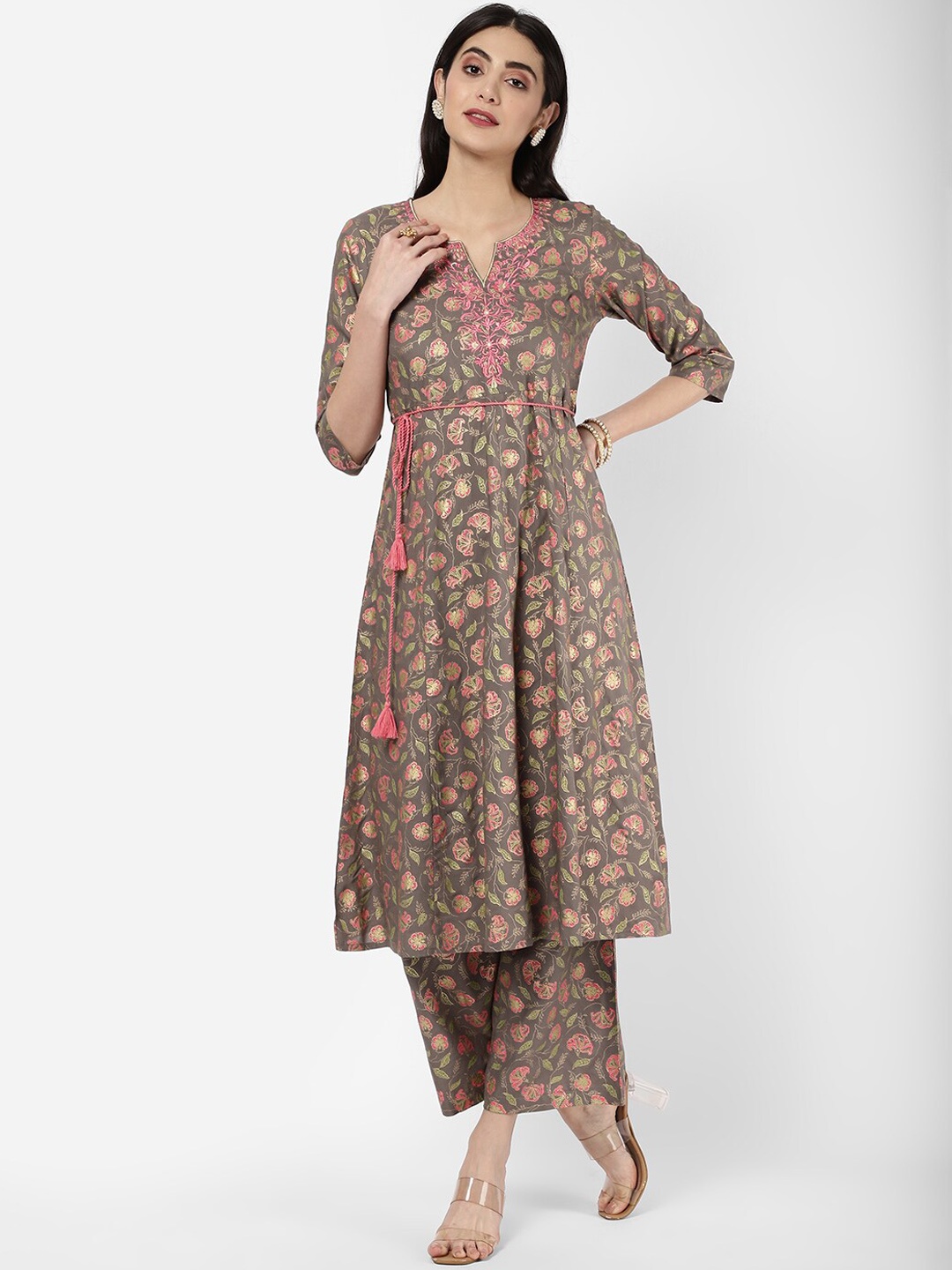 

R&B Women Grey Floral Printed Kurta