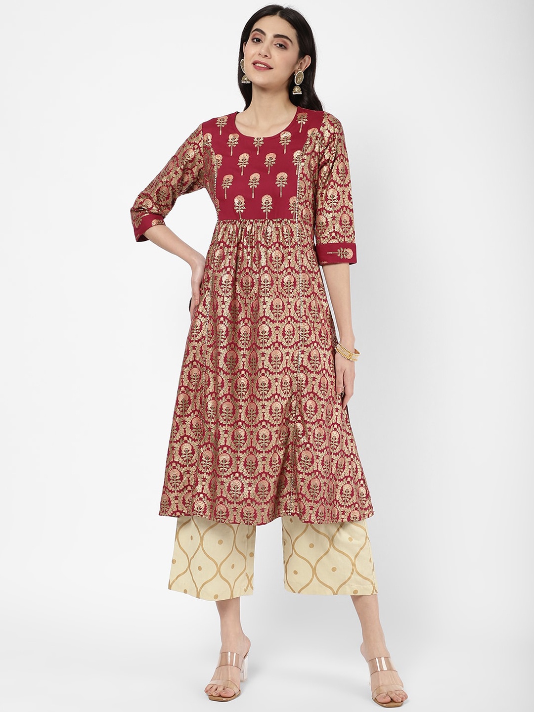 

R&B Women Maroon Ethnic Motifs Printed Gotta Patti Kurta