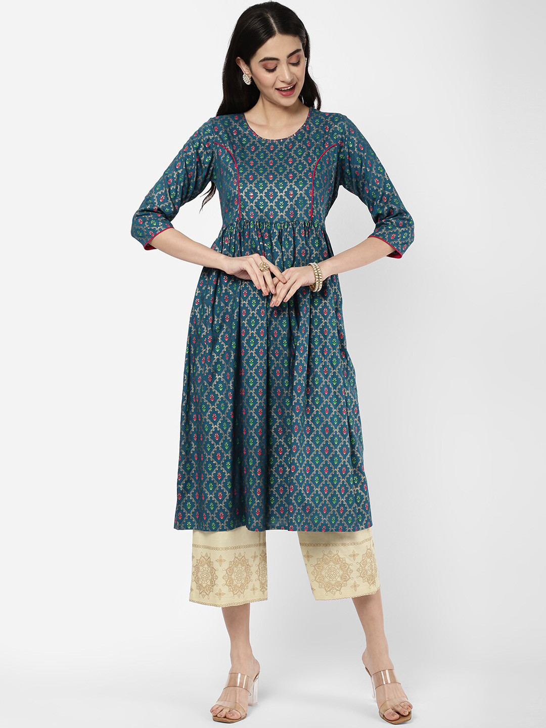 

R&B Women Blue Ethnic Motifs Printed Kurta