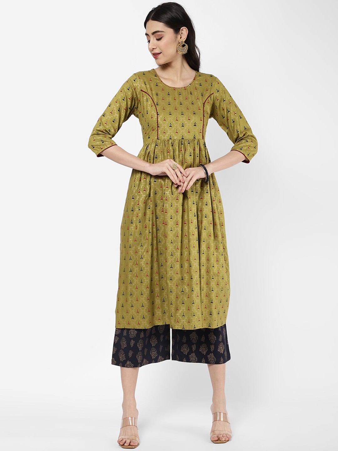 

R&B Women Olive Green Ethnic Motifs Printed Kurta