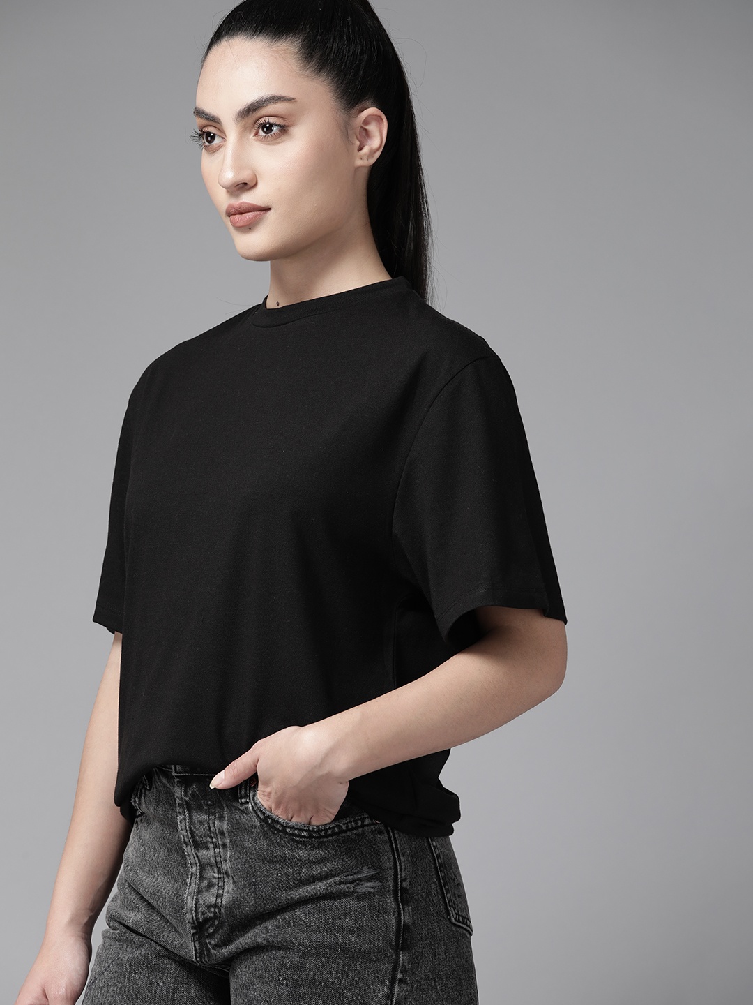 

Roadster Solid Oversized T-shirt, Black