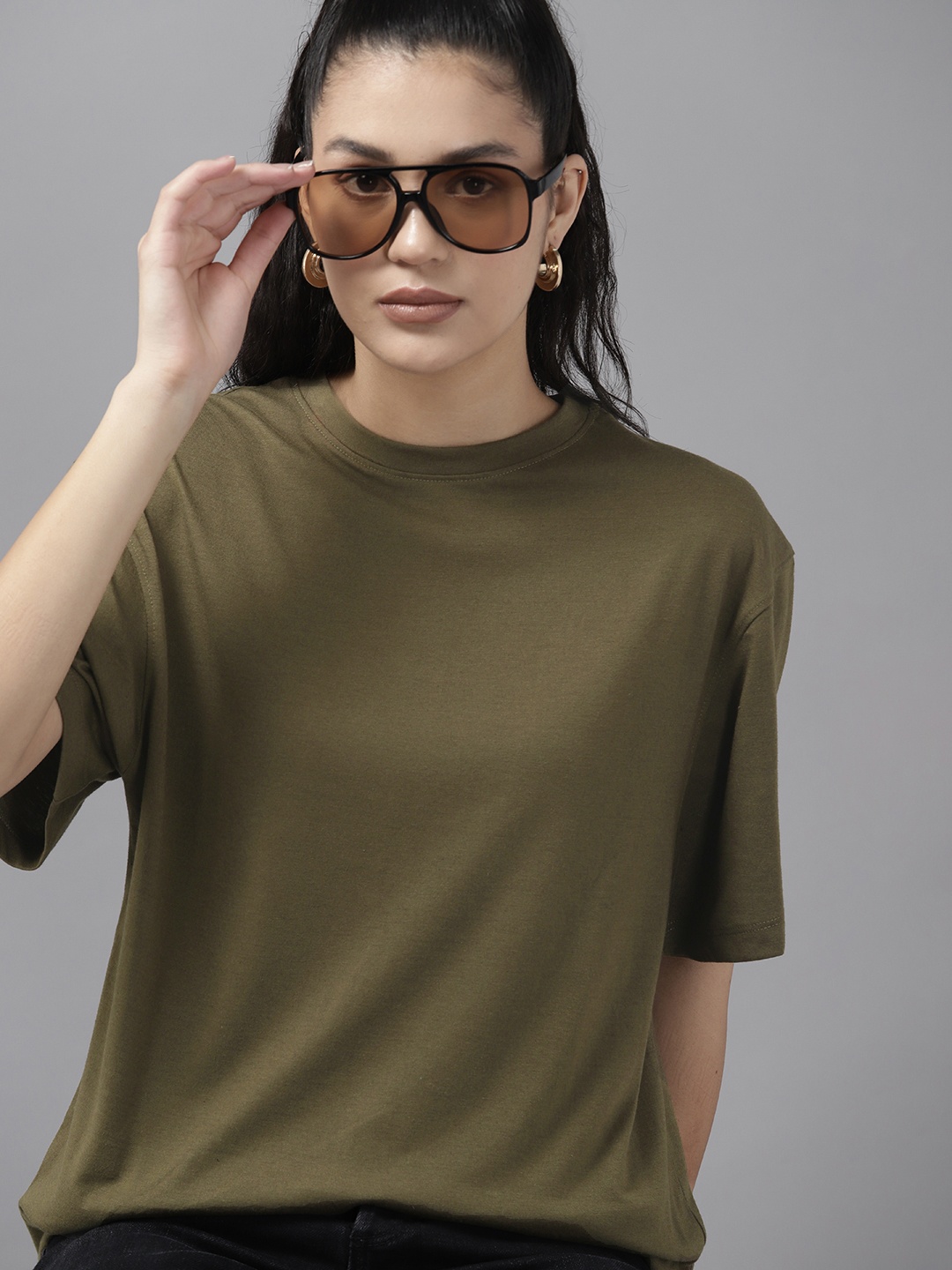 

Roadster Women Oversized T-shirt, Olive