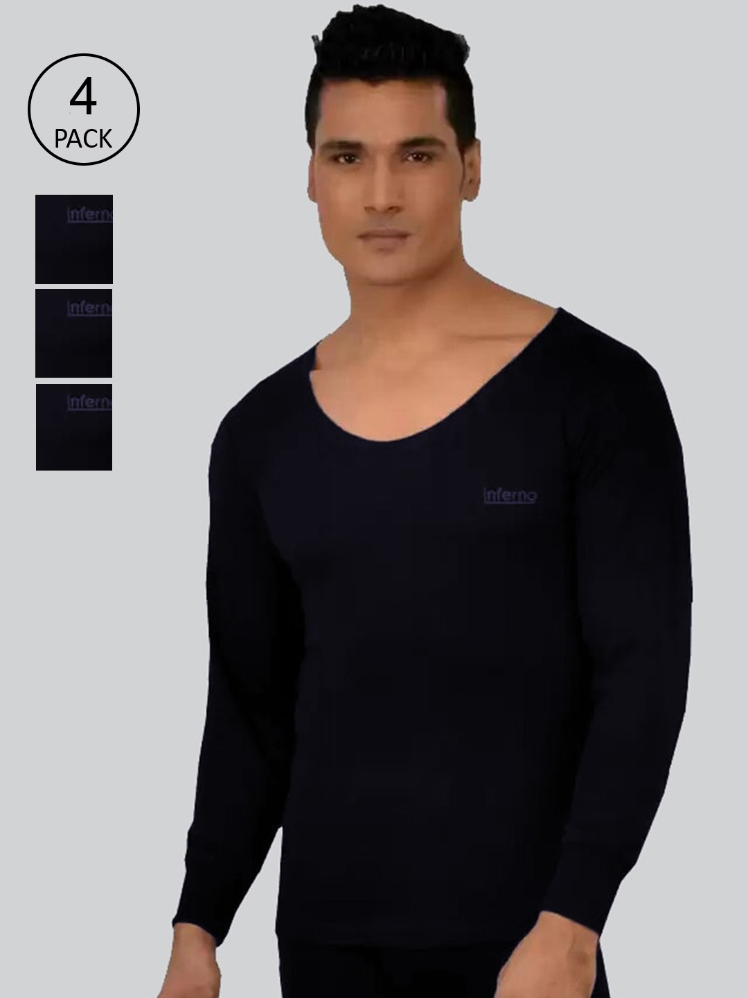

INFERNO Men Pack Of 4 Navy Blue Thermal Tops