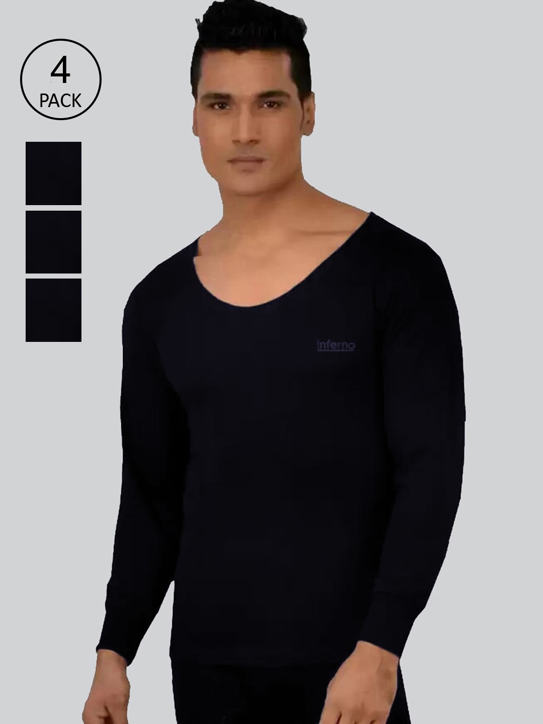 

INFERNO Men Pack Of 4 Solid Thermal Set, Blue