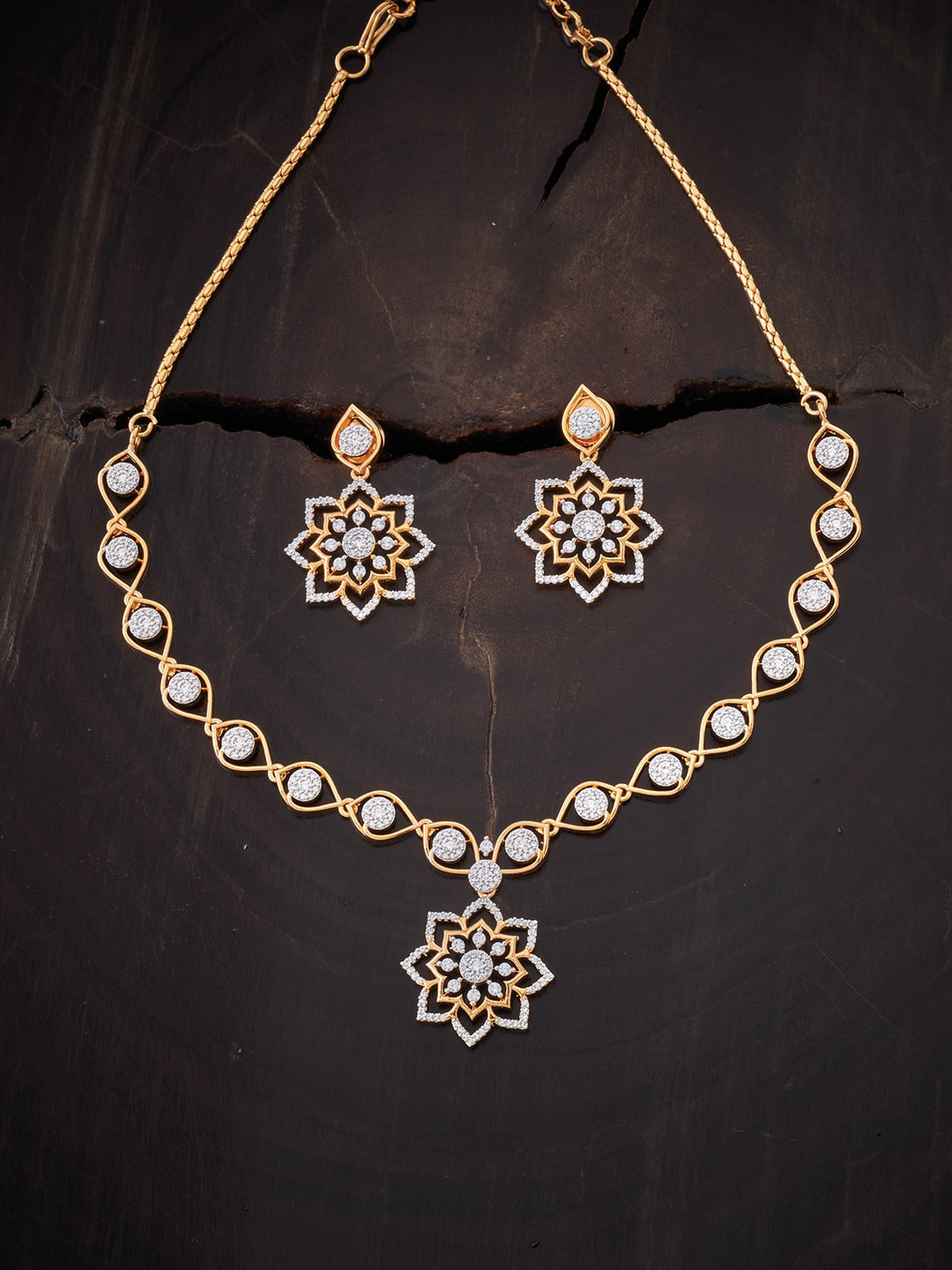 

Kushal's Fashion Jewellery Women Gold-Plated White CZ-Studded Jewellery Set