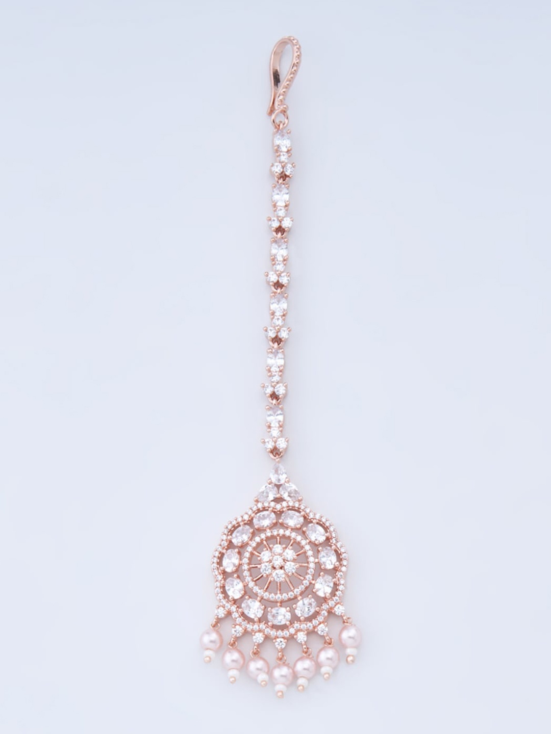 

Kushal's Fashion Jewellery women Rose Gold-Plated White Stone & Pearl Beaded Maangtika
