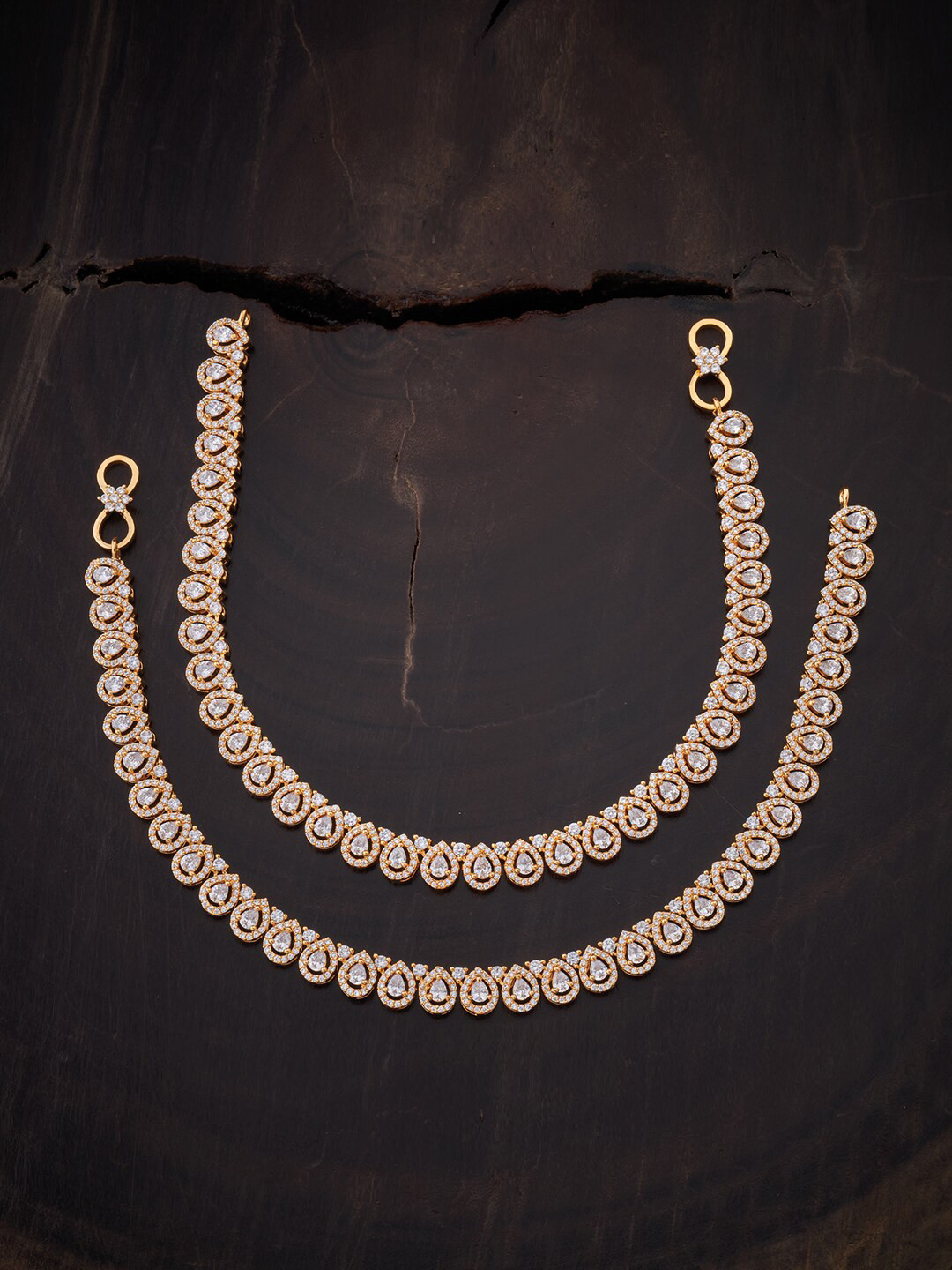 

Kushal's Fashion Jewellery Gold-Plated White CZ Studded Anklet