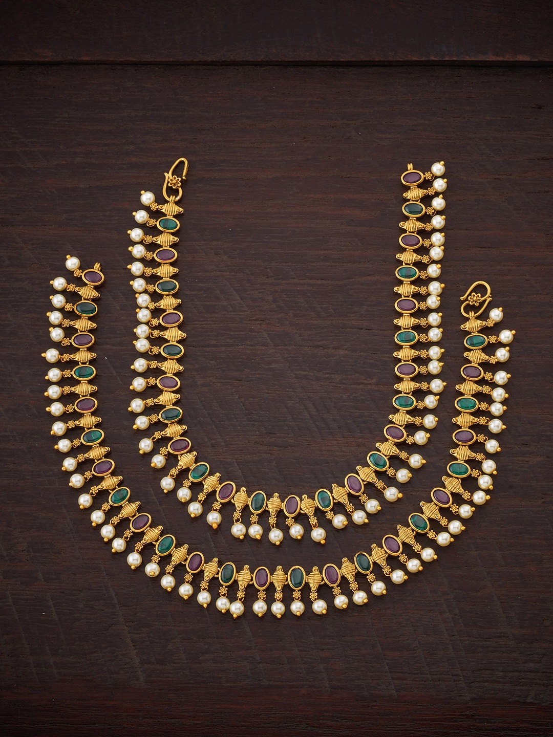 

Kushal's Fashion Jewellery Gold-Toned White & Red Stone-Studded & Beaded Anklet