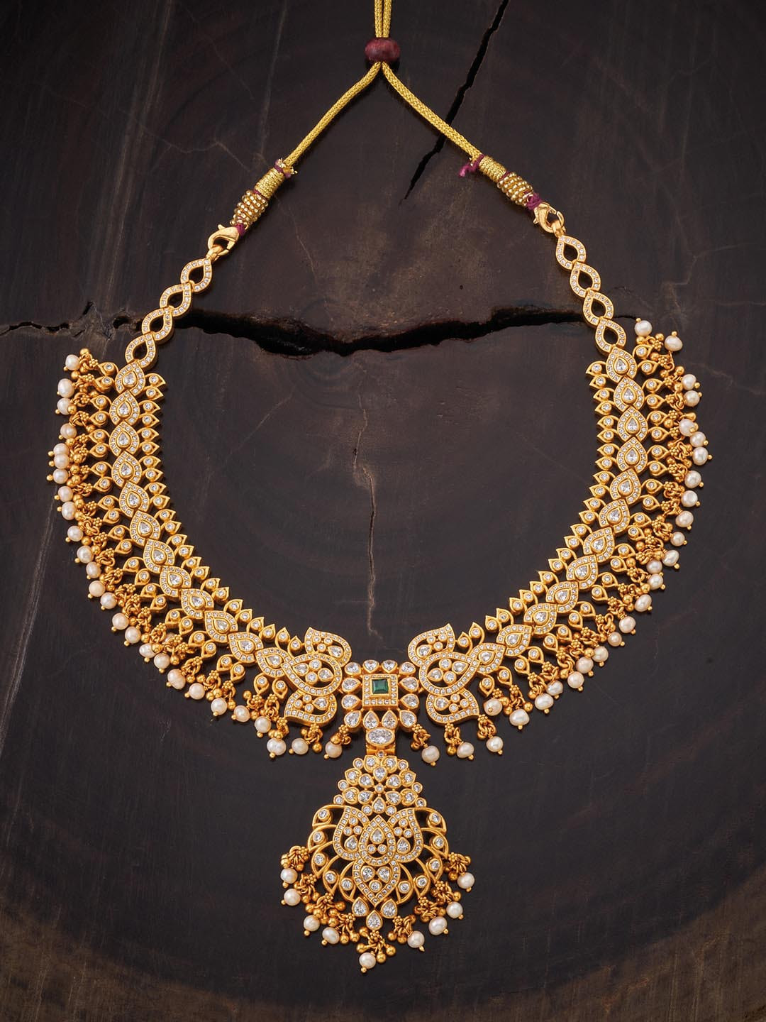 

Kushal's Fashion Jewellery Green & Gold-Plated Silver Necklace