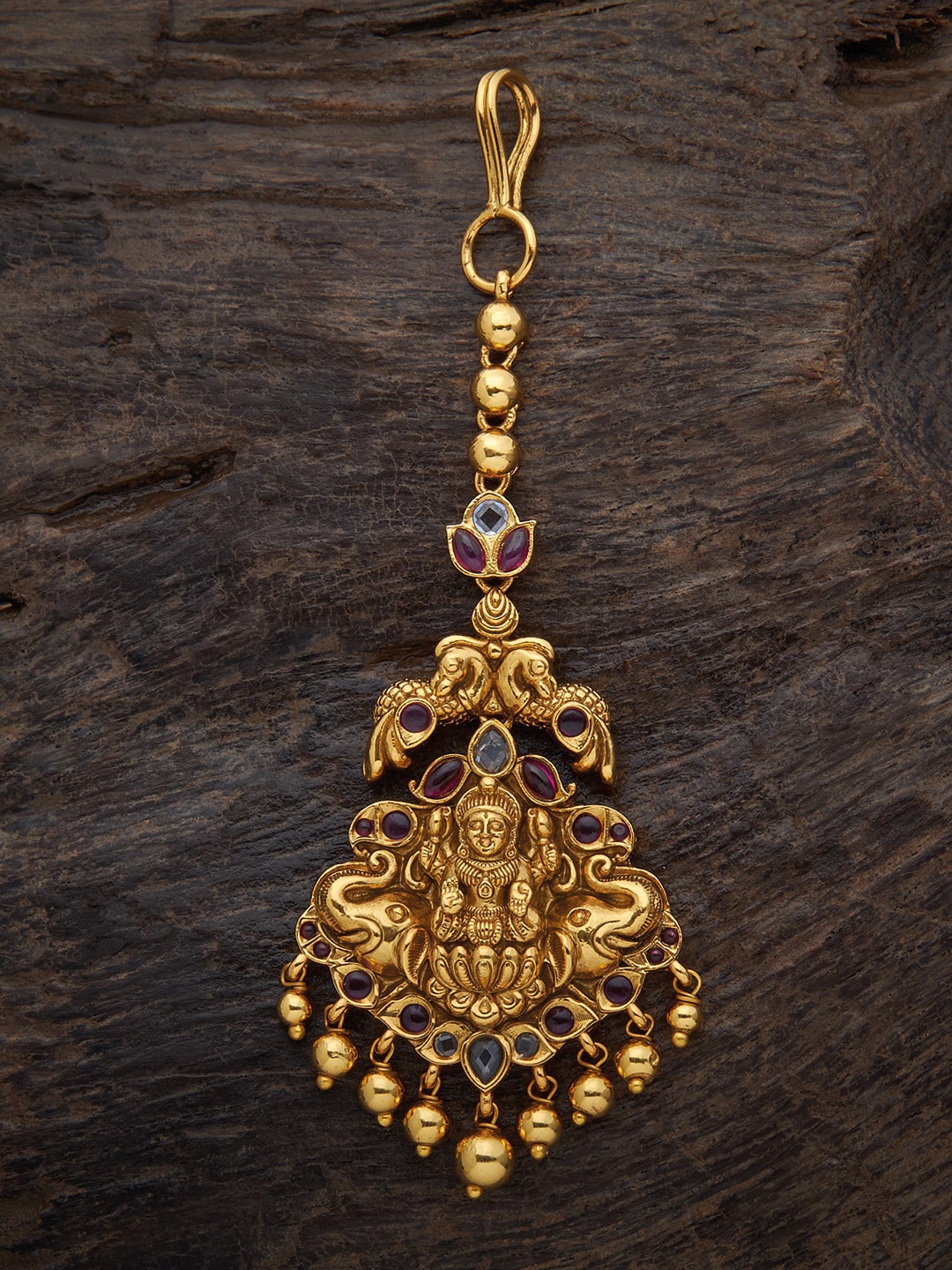 

Kushal's Fashion Jewellery Gold-Plated Pink Stone Studded & Beaded Maang Tikka