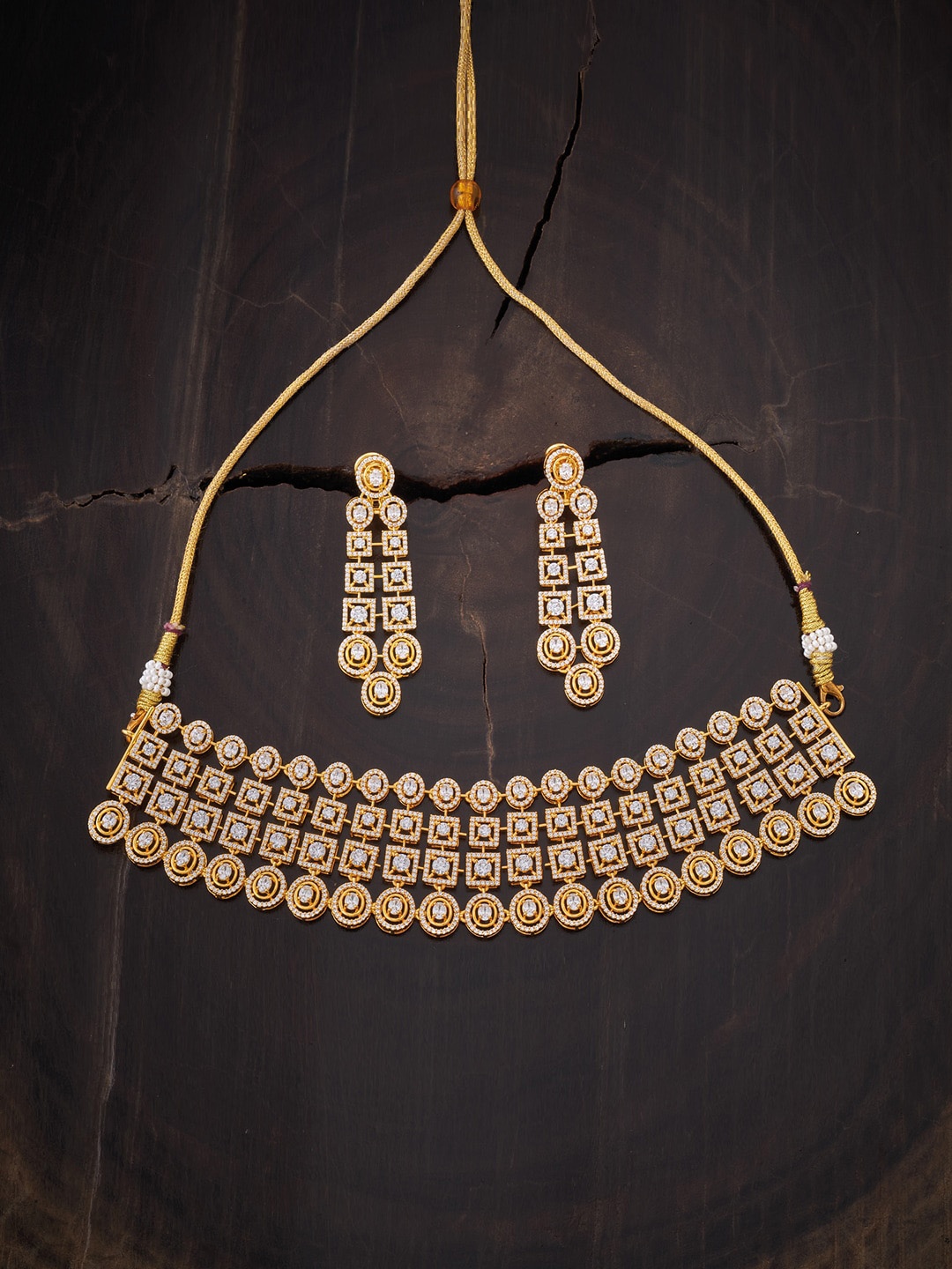 

Kushal's Fashion Jewellery Women Gold-Plated White CZ Studded Jewellery Set