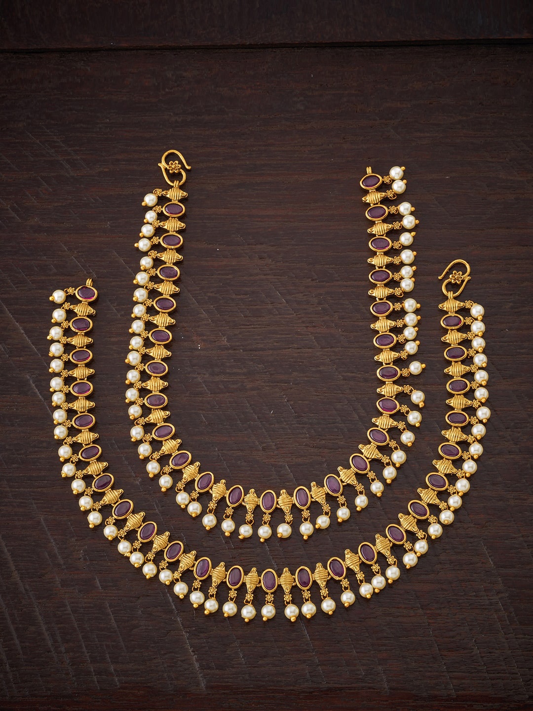 

Kushal's Fashion Jewellery Set Of 2 Gold-Toned & Red Artificial Beads-Beaded Anklet