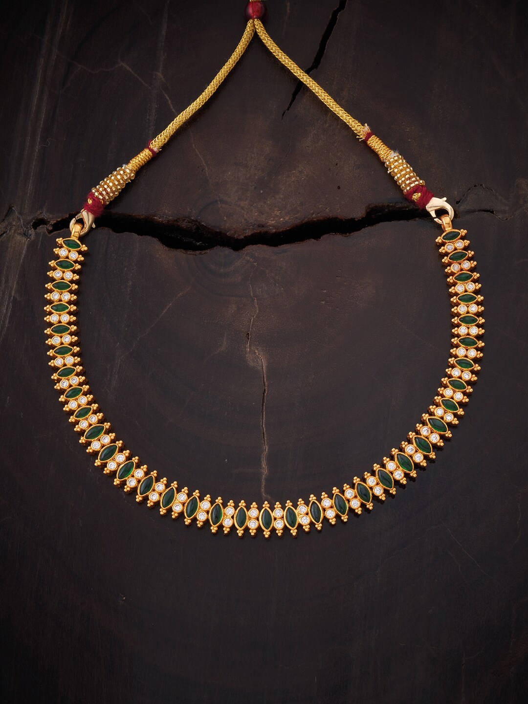 

Kushal's Fashion Jewellery Green & Gold Plated Silver Necklace