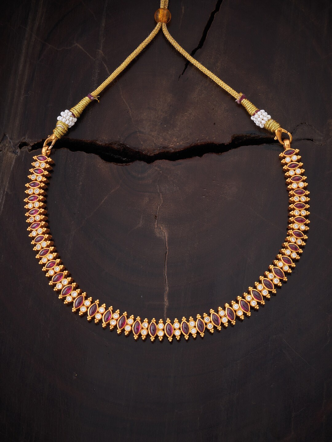 

Kushal's Fashion Jewellery Gold-Plated Ruby& White Spinal Stones-Studded Embellished Jewellery Set, Red