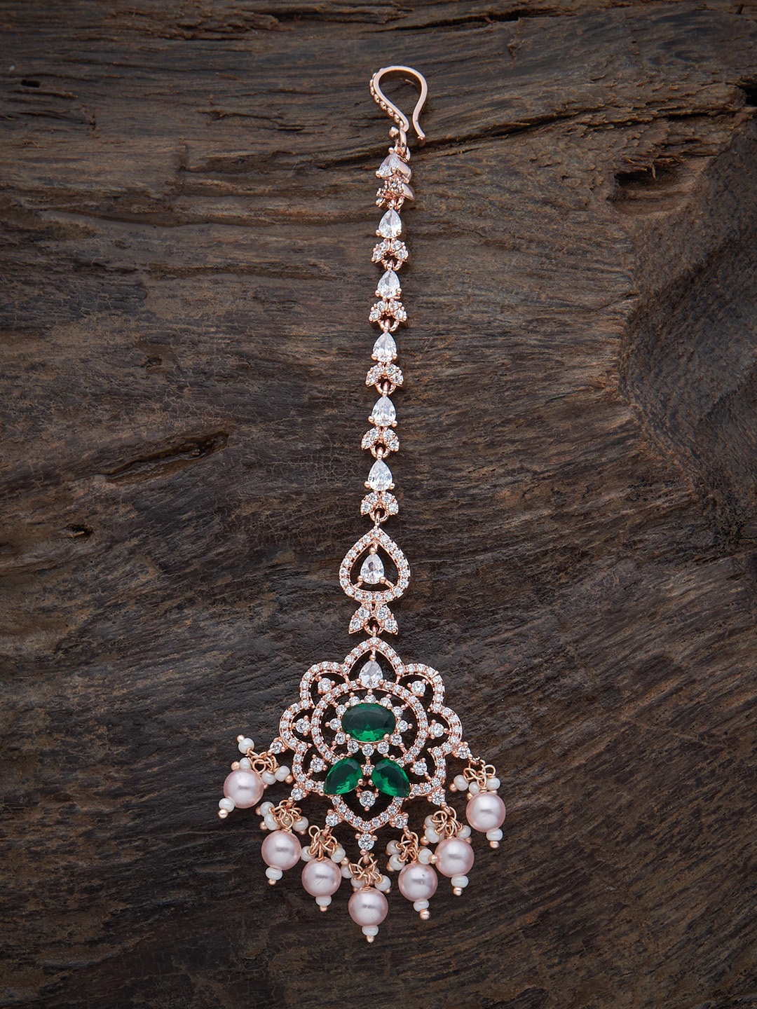 

Kushal's Fashion Jewellery Rose Gold-Plated Green Stone-Studded Maang Tikka