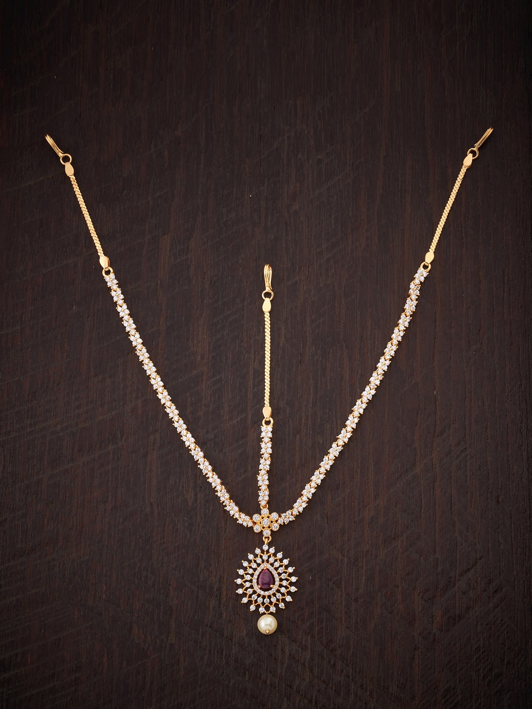 

Kushal's Fashion Jewellery Gold-Plated White Stone-Studded Matha Patti