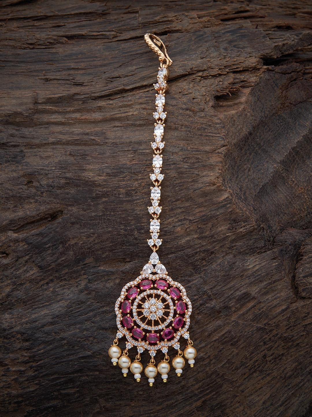 

Kushal's Fashion Jewellery Gold-Plated Red Stone-Studded Maang Tikka