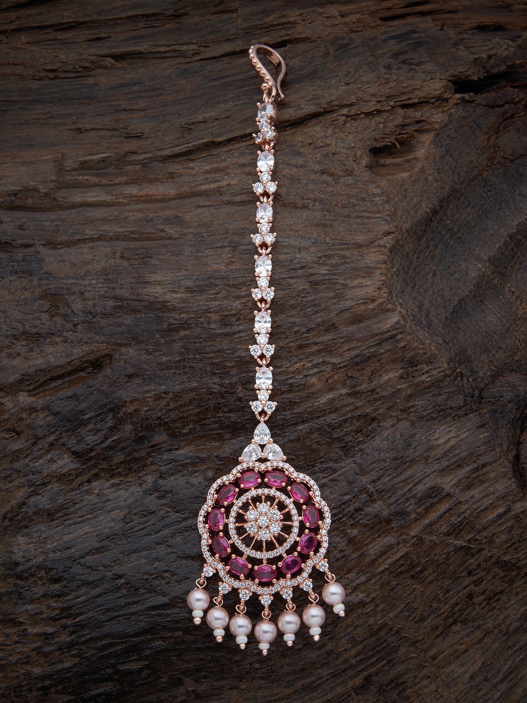 

Kushal's Fashion Jewellery Rose Gold-Plated CZ-Studded & Beaded Maang Tikka