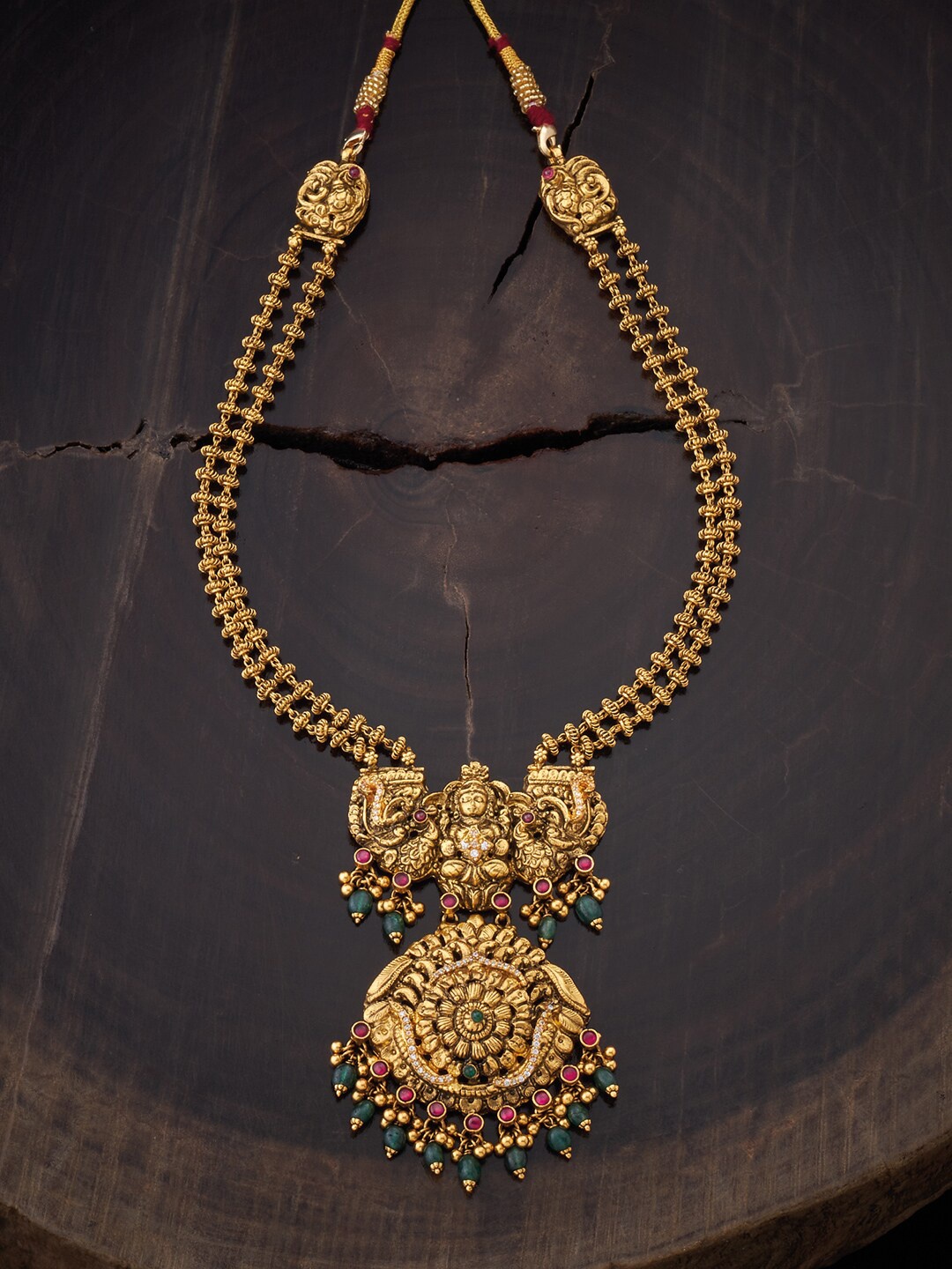 

Kushal's Fashion Jewellery Rhodium-Plated Red & Green Stone-Studded & Beaded Jewellery Set, Pink