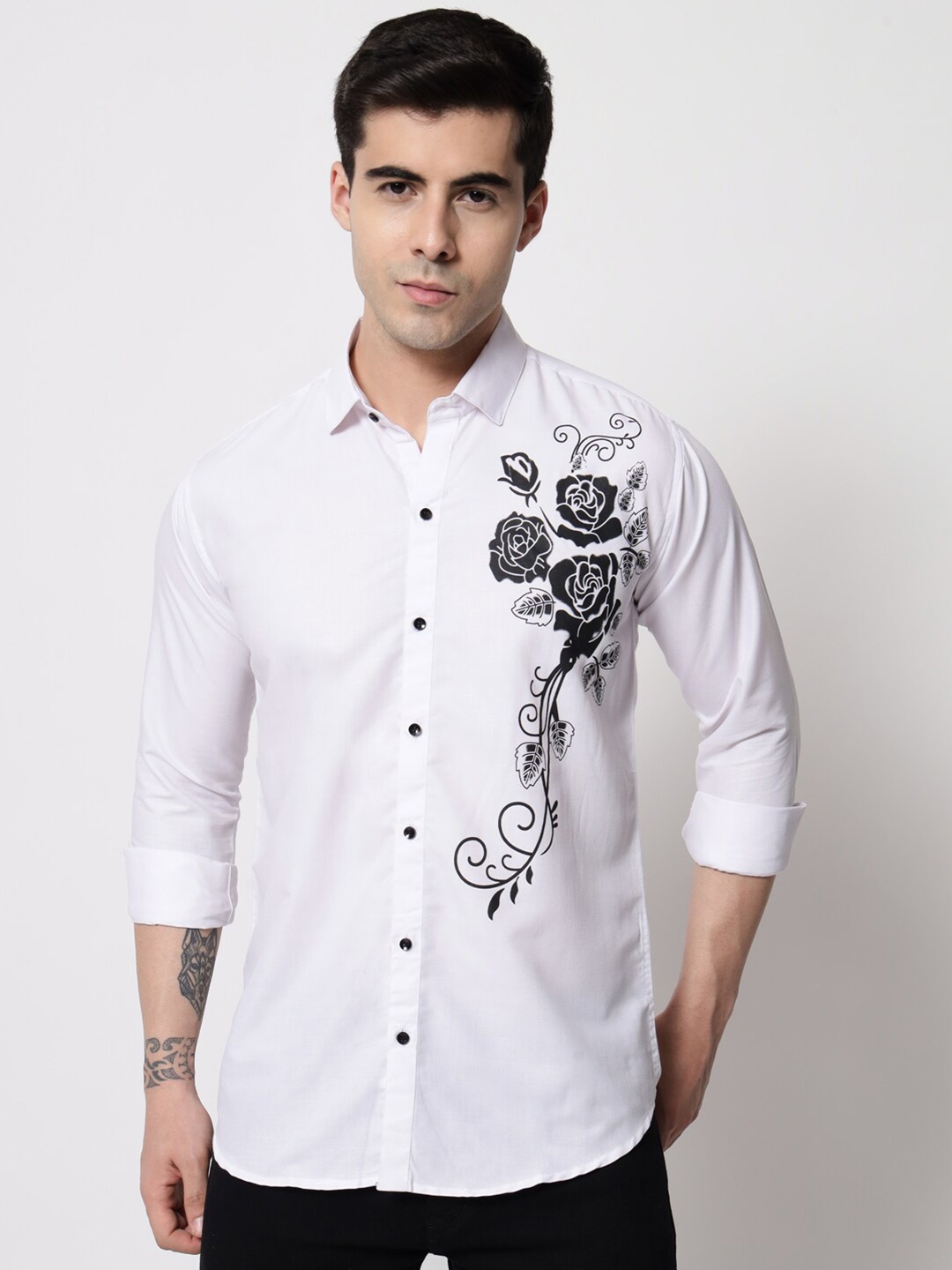 

Zombom Standard Floral Printed Casual Shirt, White