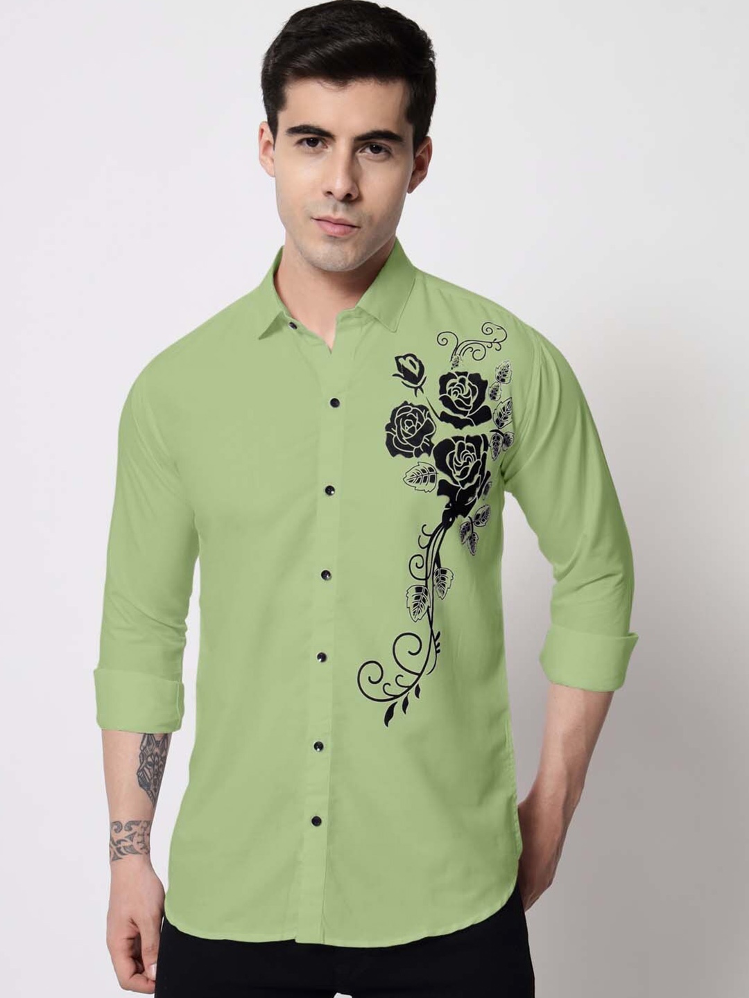 

Zombom Standard Floral Printed Casual Shirt, Lime green