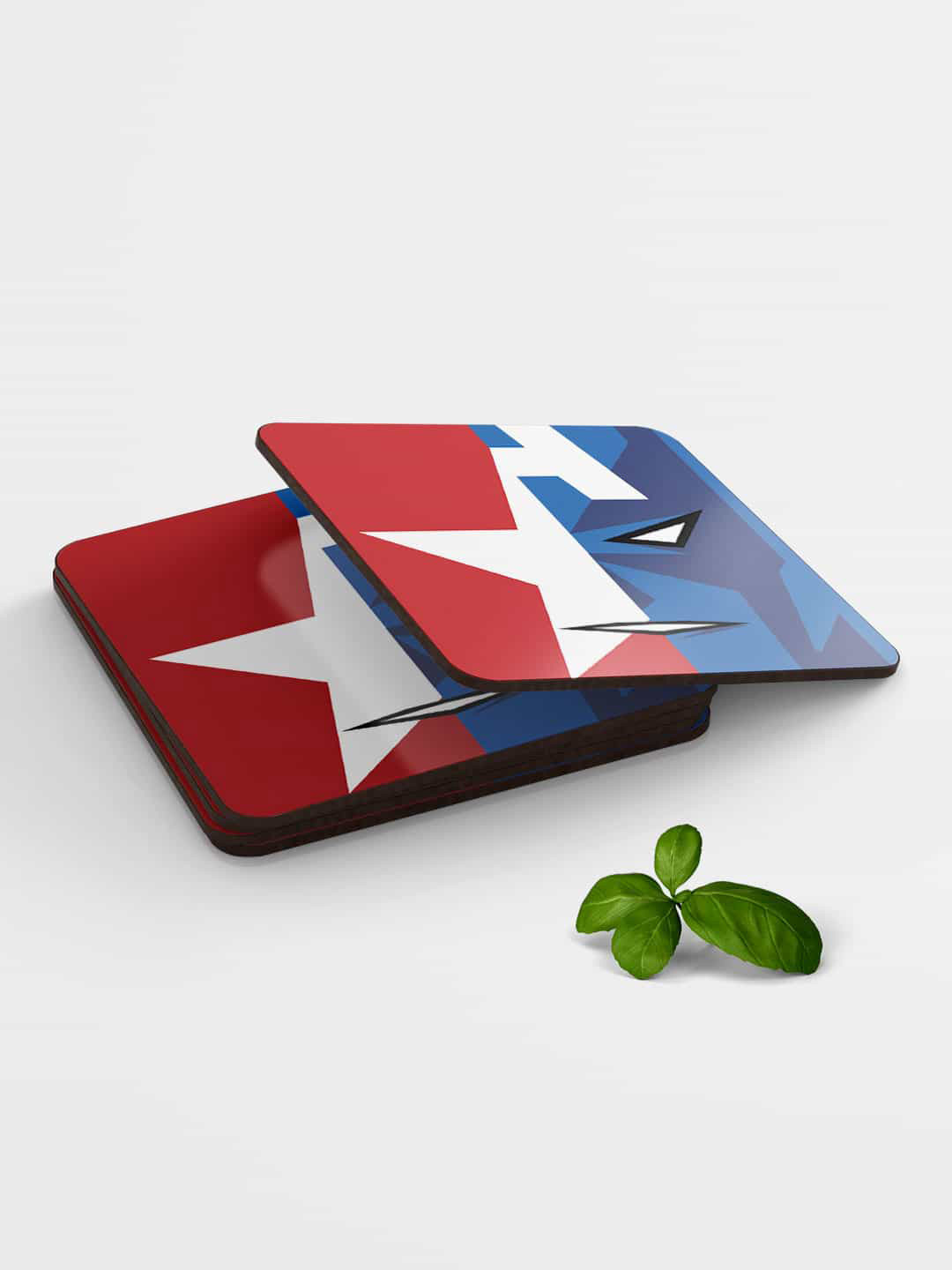 

macmerise Set Of 6 Blue Printed Face Focus Captain America Square Coasters