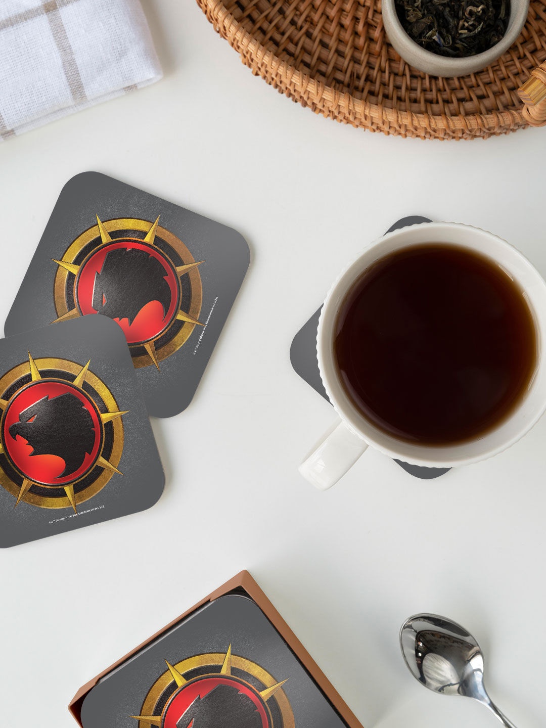 

macmerise Set Of 6 Grey Printed Wooden Coasters