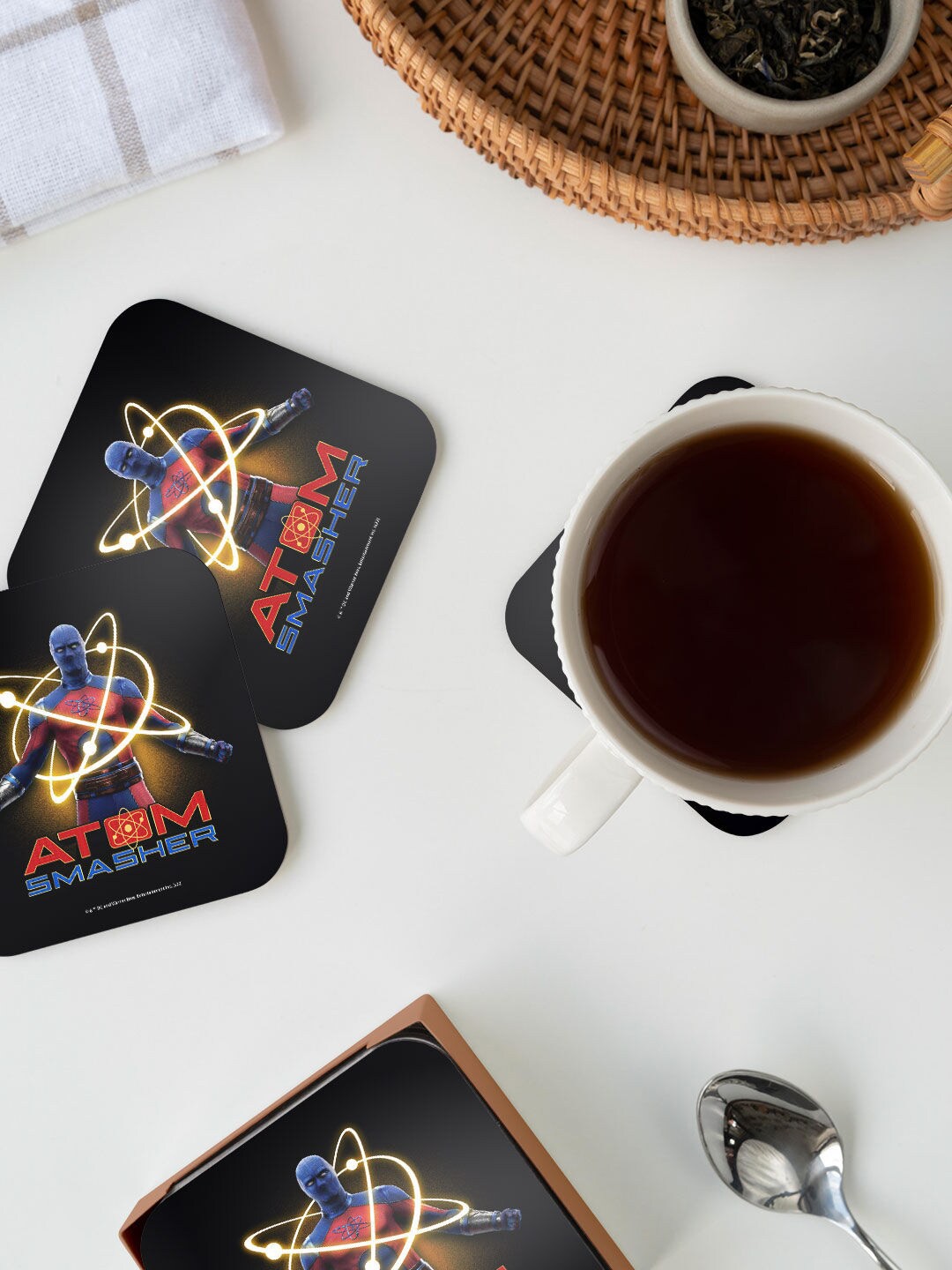

macmerise Set Of 6 Atom Smasher Printed Coasters, Black