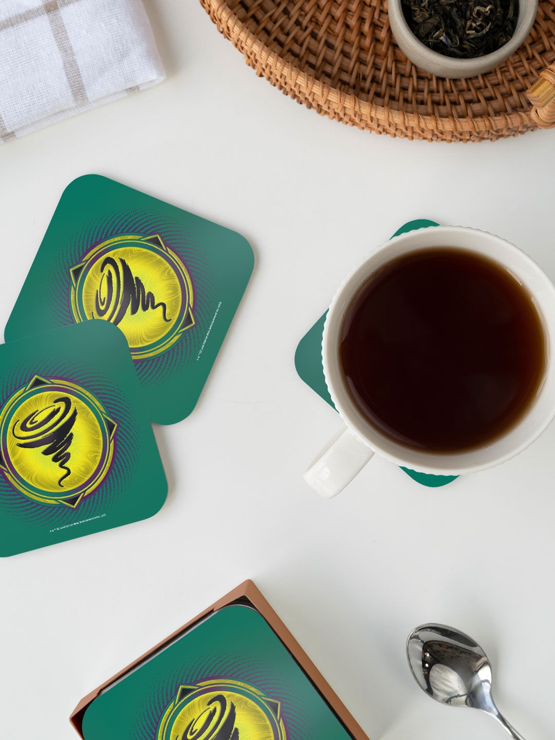 

macmerise Set Of 6 Green Printed Square Coasters