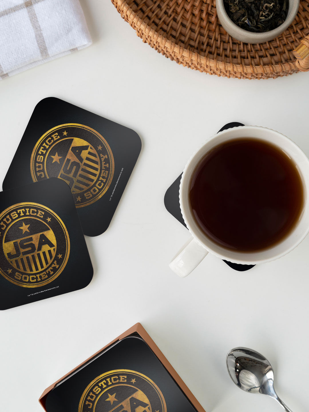 

macmerise Set Of 6 Black & Gold Justice Society Patterned Square Coasters
