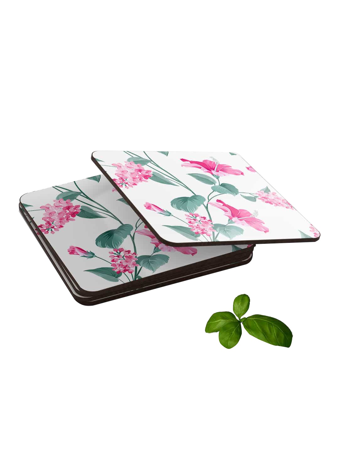 

macmerise Set of 6 White Hibiscus Blush Patterned Square Coasters